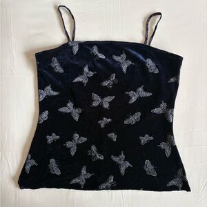 Women's Deep Navy Velvet Butterfly Cami Top